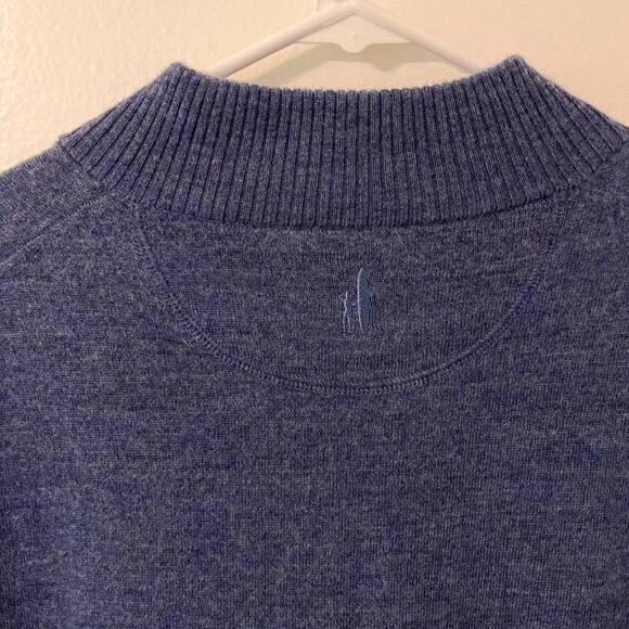 Johnnie-O Merino Wool Sweater Mens Size Medium Blue Quarter Zip Pullover Office - Picture 6 of 10